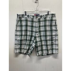 Chaps Men's Green Plaid Bermuda Shorts Size 38 100% Cotton Preppy Golf